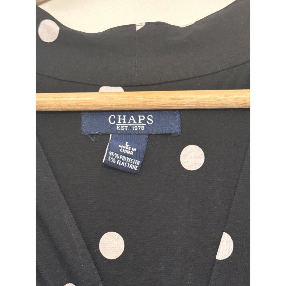 Chaps Black Polka Dot Wrap Front Midi Dress L - Picture 3 of 4